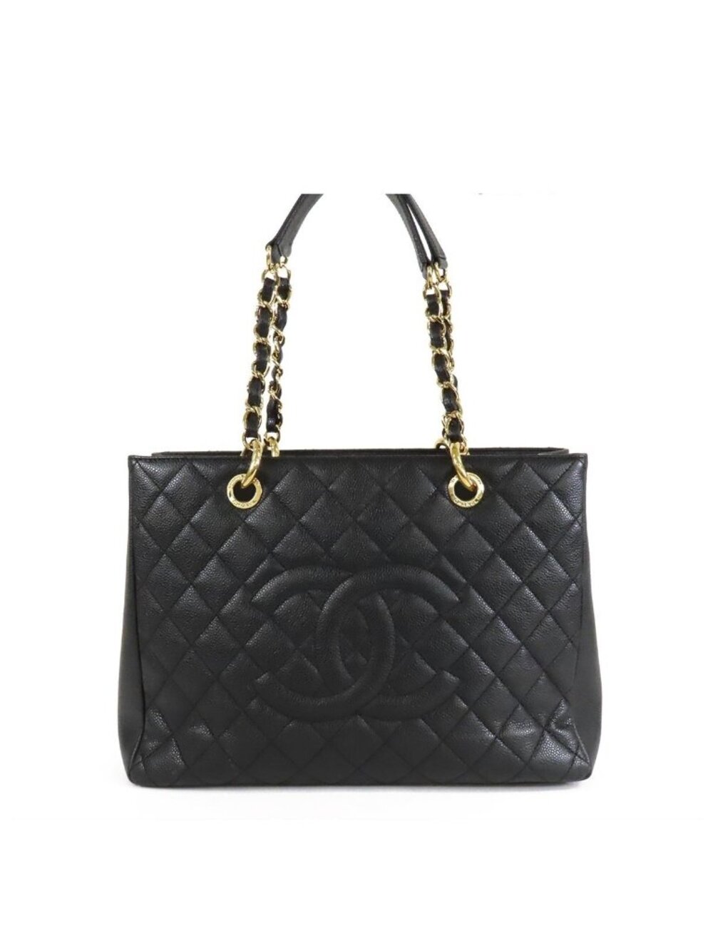 Chanel Grand Shopping Tote GST Black Gold Caviar Leather Shoulder Bag